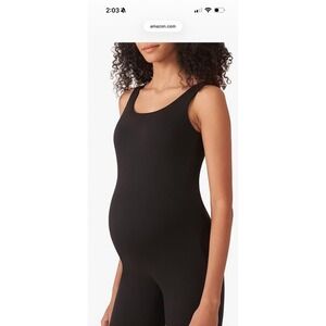 Poshdivah Women Maternity Bodysuit Romper Black Sleeveless Scoop Neck Size M